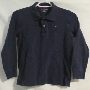 TOMMY HILFIGER | medium 8-10 | Boys Mast Navy Solid Long Sleeve Polo Shirt | GUC
